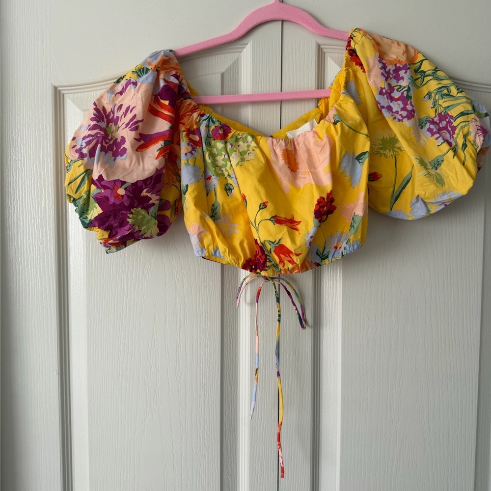 H&M Yellow Floral Puff Sleeve Blouse